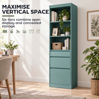 HOMCOM Bookcase with Drawers Adjustable Shelves Book Shelf for Study Living Room Light Green