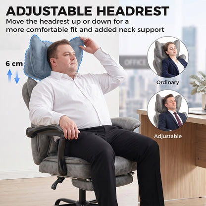 HOMCOM Executive Office Chair, Leathaire Big and Tall Office Chair 180 kg with Wide Seat, Reclining, Lumbar Support, Grey
