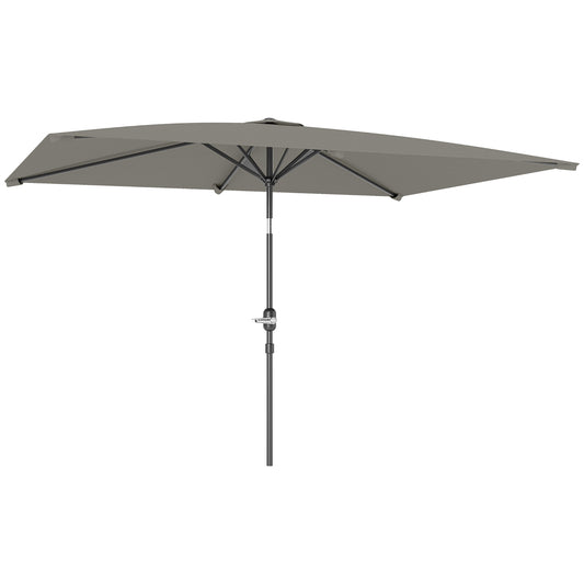 Outsunny 3x2m Patio Parasol ogrodowy Baldachim z aluminiową korbą odchylaną Prostokątny osłona przeciwsłoneczna Stal, jasnoszary