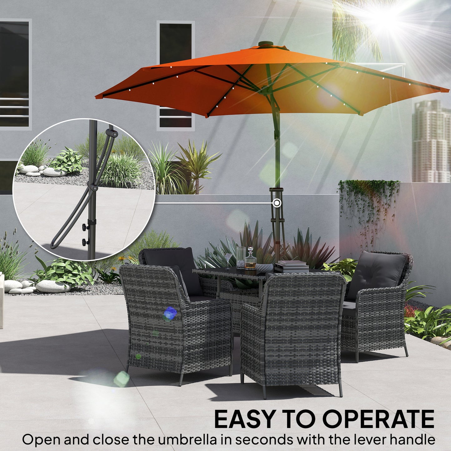 Outsunny 3(m) Solarny LED Cantilever Parasol - Pomarańczowy