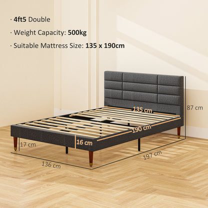 HOMCOM Upholstered Double Bed Frame 136W x 196D x 87Hcm with Slats - Grey