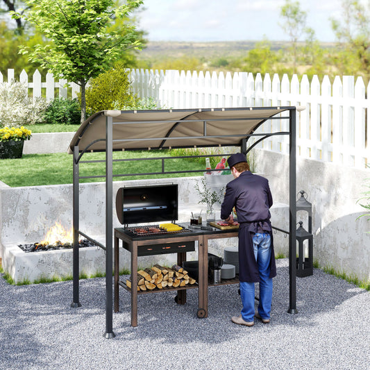 Outsunny 2,2 x 1,5 m Namiot ogrodowy z grillem BBQ, metalową ramą, zakrzywionym baldachimem i 10 haczykami, osłona przeciwsłoneczna na zewnątrz, khaki