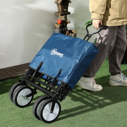 Outsunny 90L Festival Trolley on Wheels, Folding Camping Trolley Cart with Adjustable Handle, Portable for Outdoor, Garden, Shopping, Fishing, Navy Blue