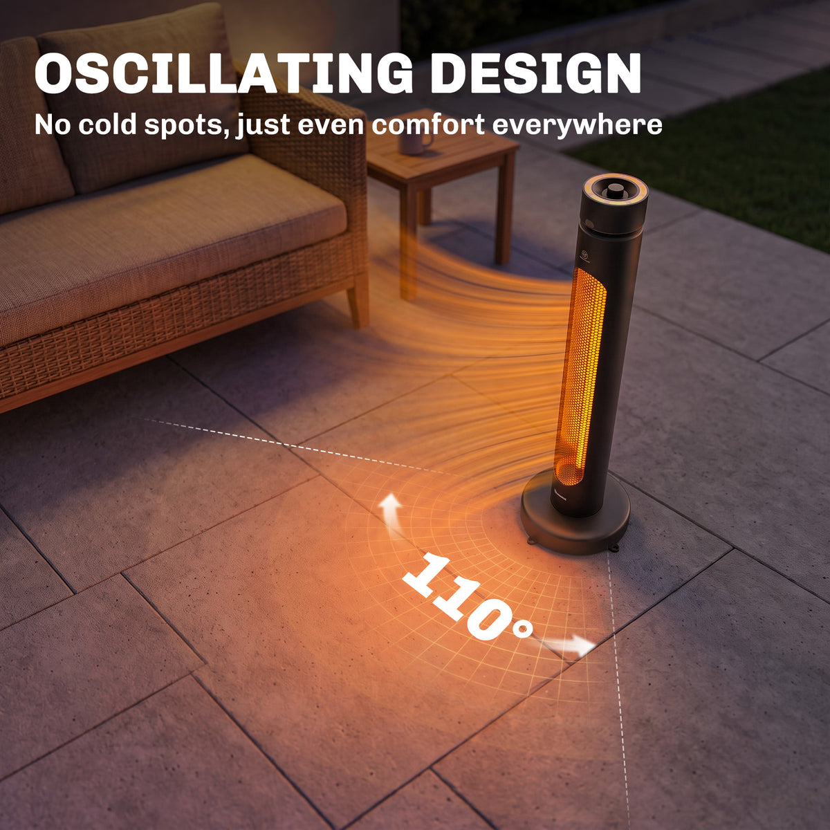 Outsunny 2000 W Electric Infrared Patio Heater, Free Standing Oscillating Outdoor Garden Heater with Knob/Remote Control, Black