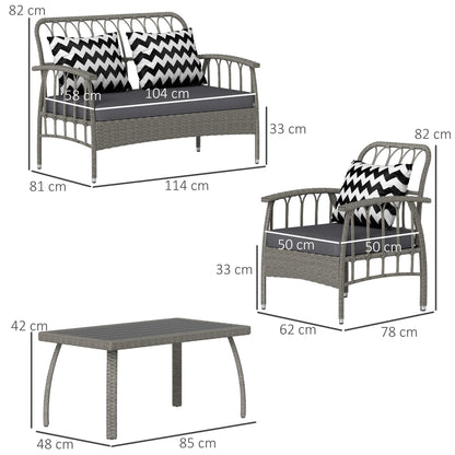 Outsunny Four-Piece Rattan Cut-Out Sofa Set - Grey