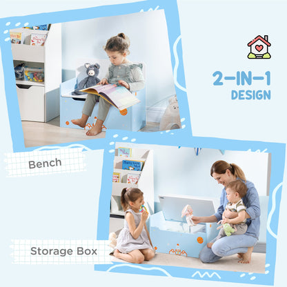 ZONEKIZ 2 In 1 Kids Storage Bench, Toy Box w/ Safety Rod - Blue