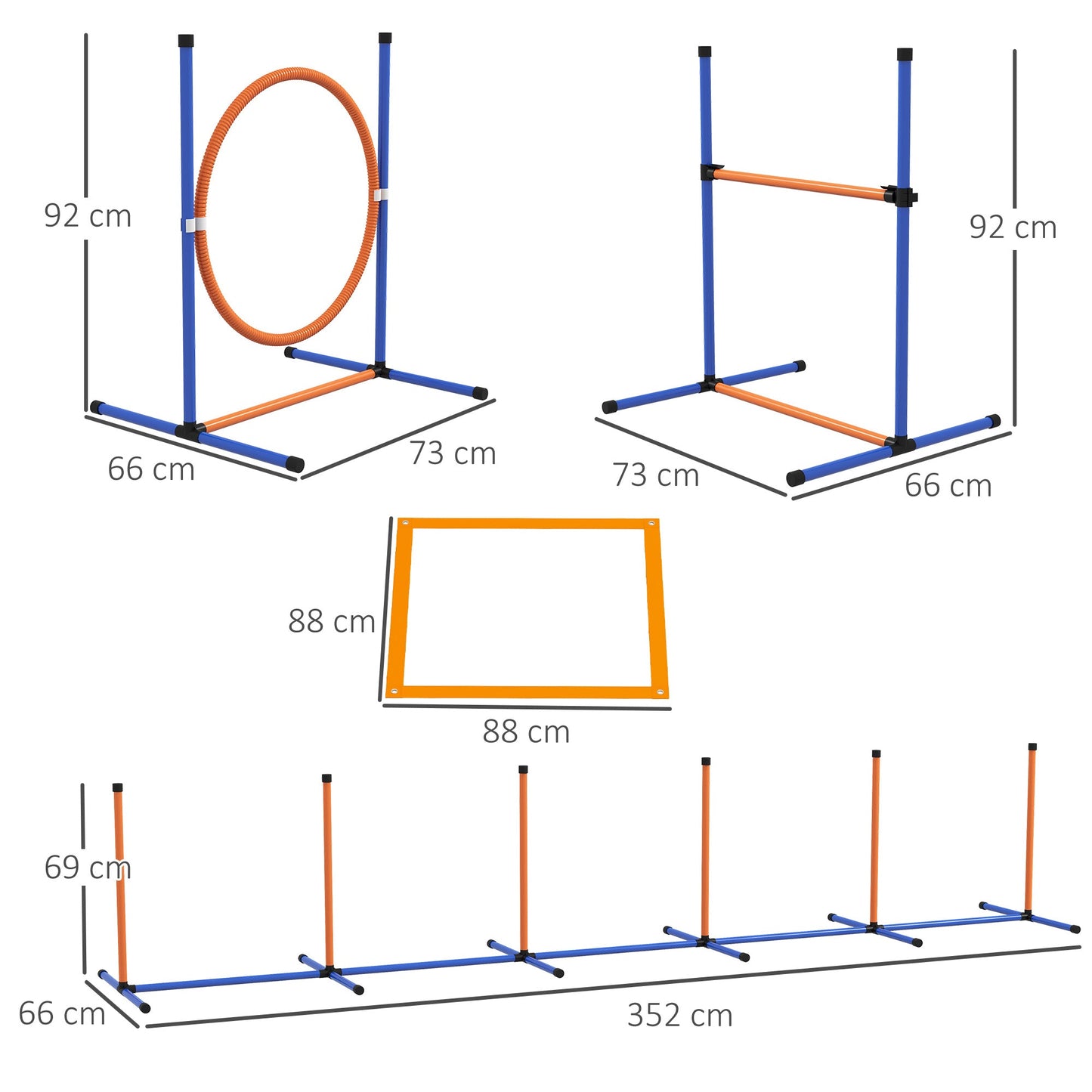 PawHut Five-Piece Dog Agility Equipment Set with Weave Poles, Jump Ring, Hurdle, Pause Box, Training Shorts, Bag, Orange