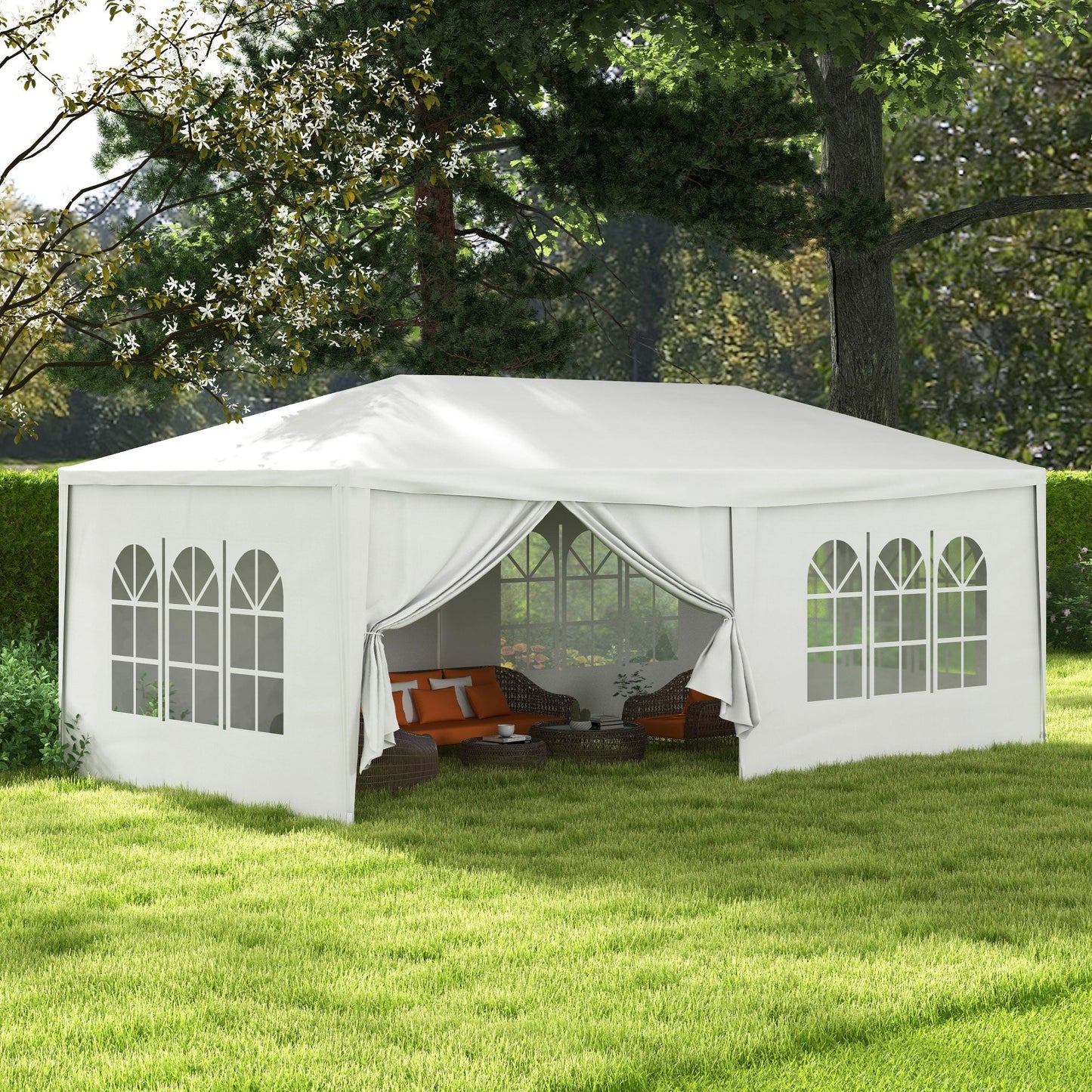 Outsunny 6 x 3 m Party Tent Wedding Gazebo Outdoor Waterproof PE Canopy Shade with 6 Removable Side Walls