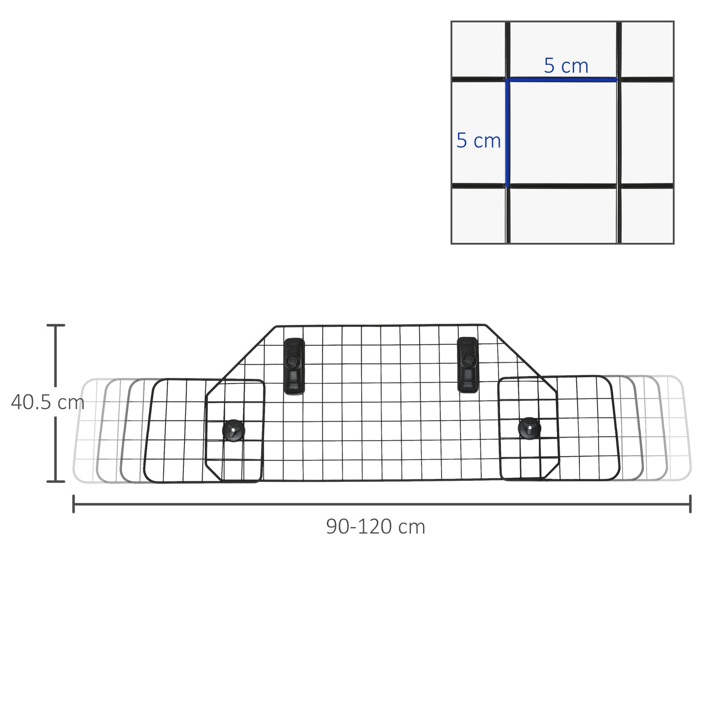 PawHut Dog Guard for Cars Adjustable Boot Barrier Metal Mesh Pet Headrest, 90-120W x 40.5H cm