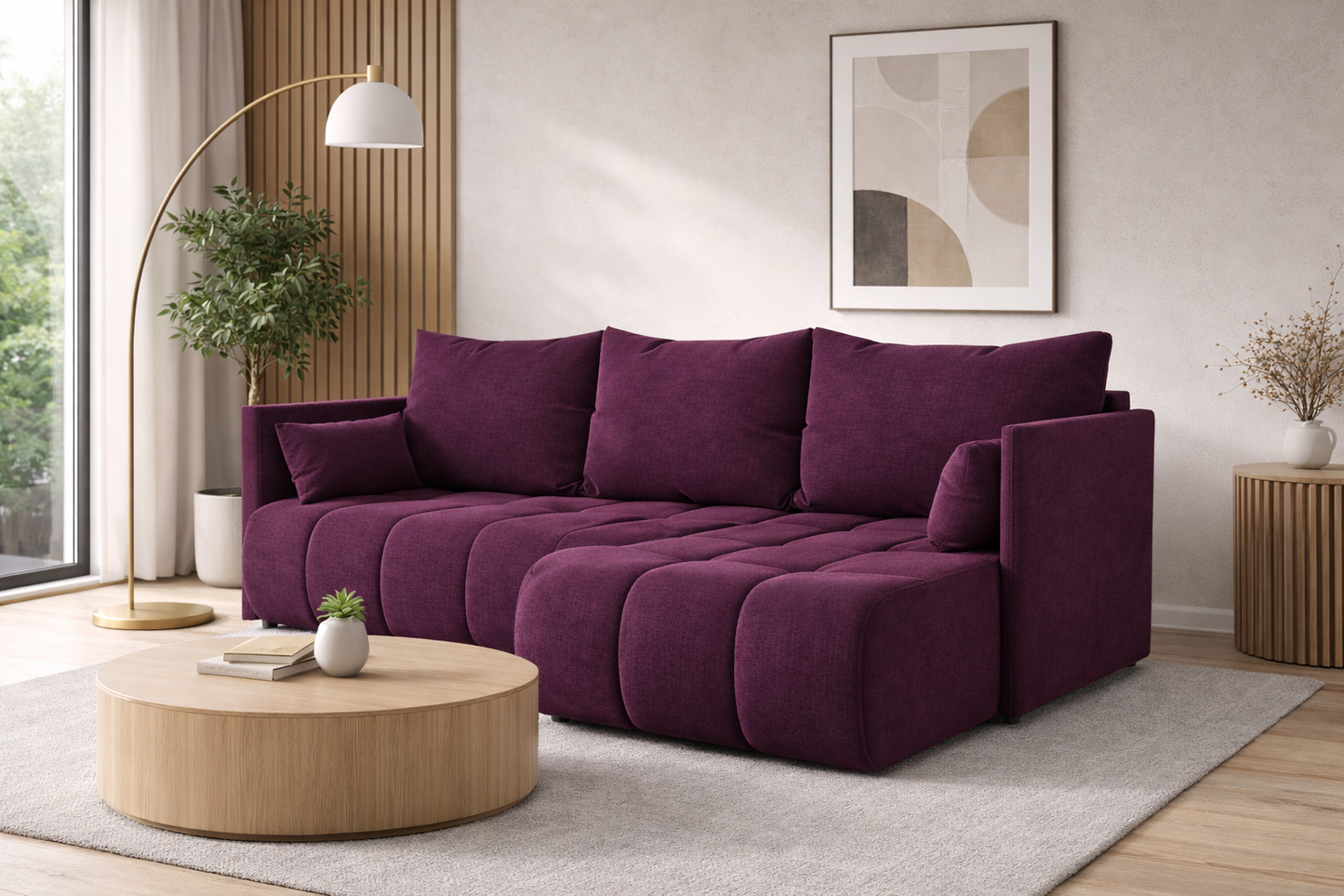 Corner Sofa Bed NESSA Aubergine