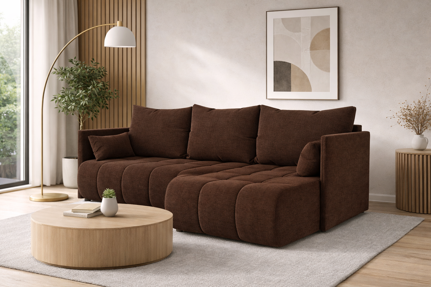 Corner Sofa Bed NESSA Chocolate brown