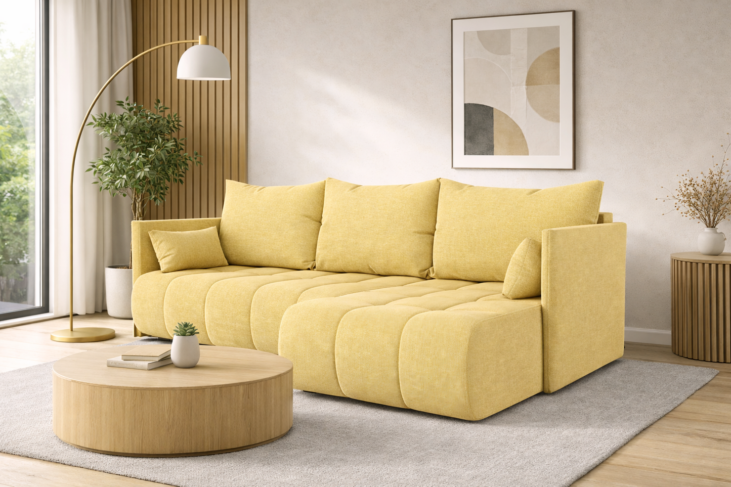Corner Sofa Bed NESSA Pastel Yellow