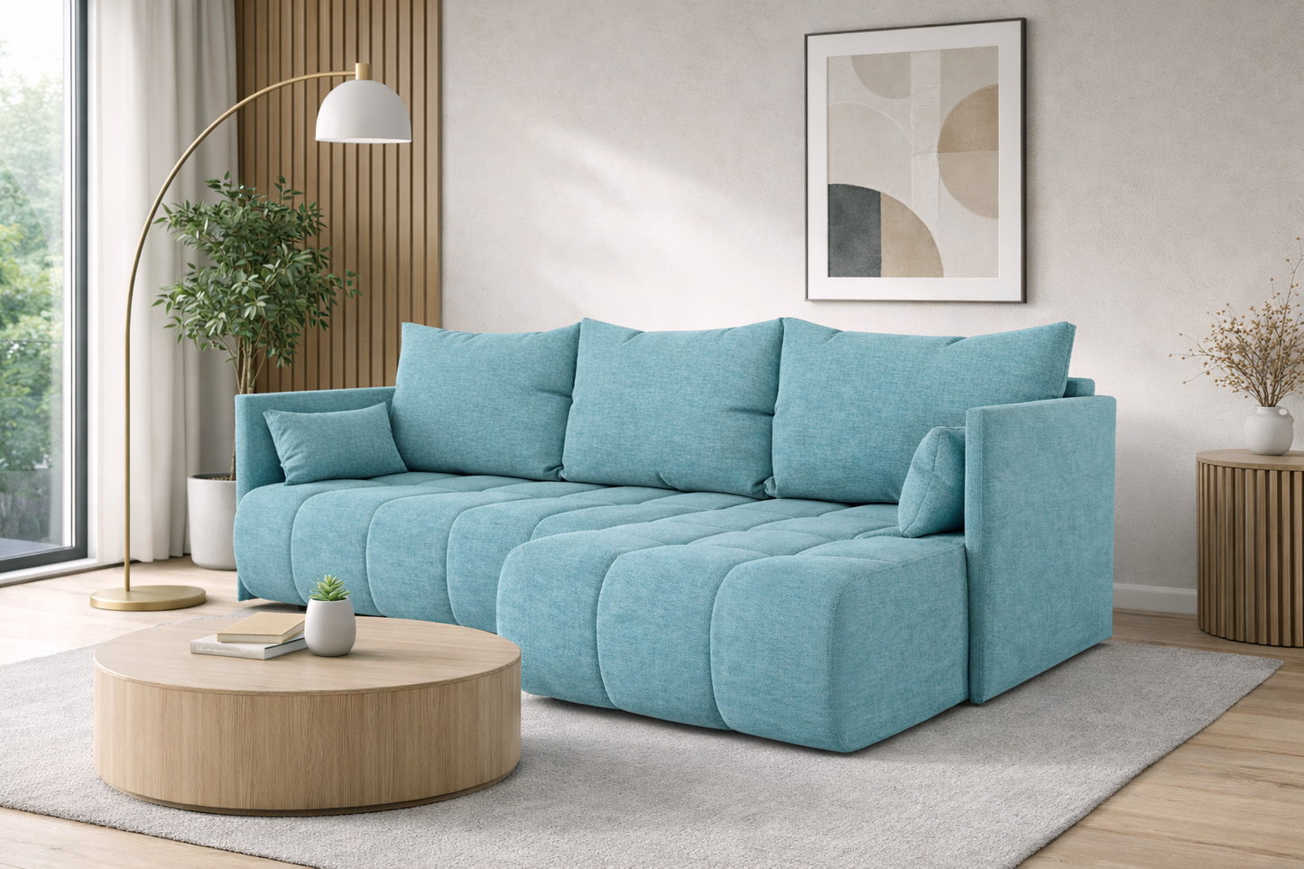 Corner Sofa Bed NESSA Duck Egg Blue