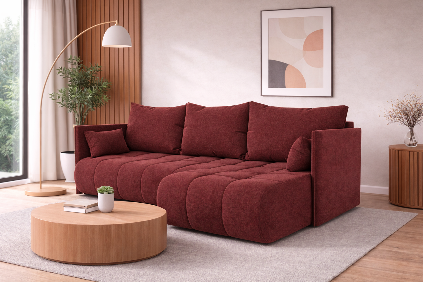 Corner Sofa Bed NESSA Burgundy