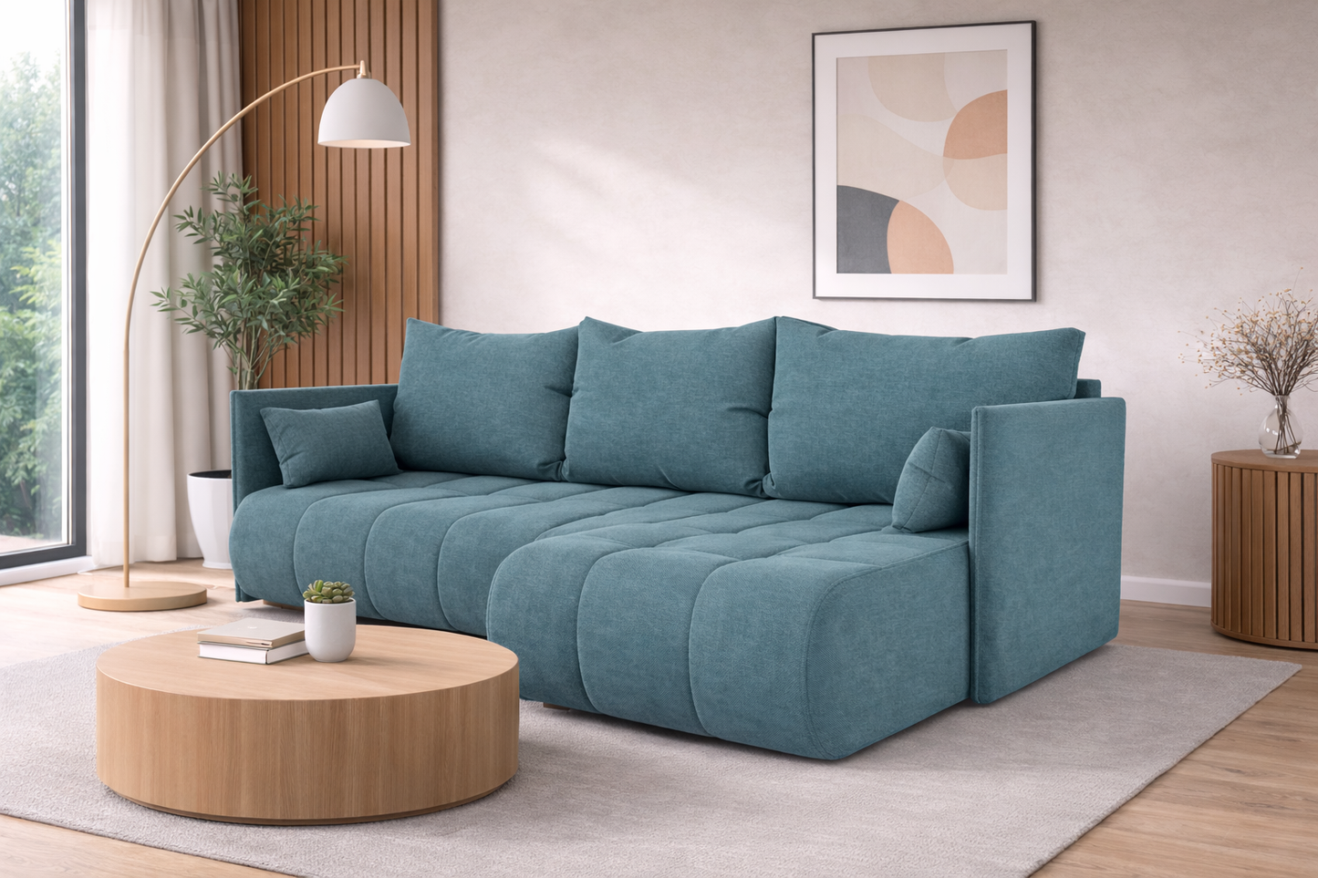 Corner Sofa Bed NESSA Teal Blue