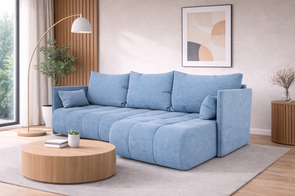 Corner Sofa Bed NESSA Sky Blue