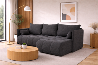 Corner Sofa Bed NESSA Dark Charcoal Grey