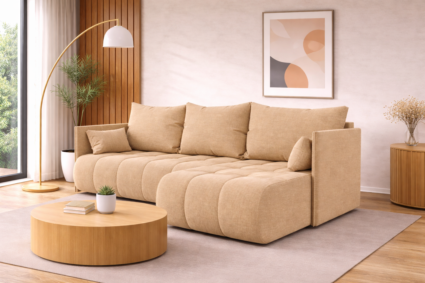 Corner Sofa Bed NESSA Warm Beige