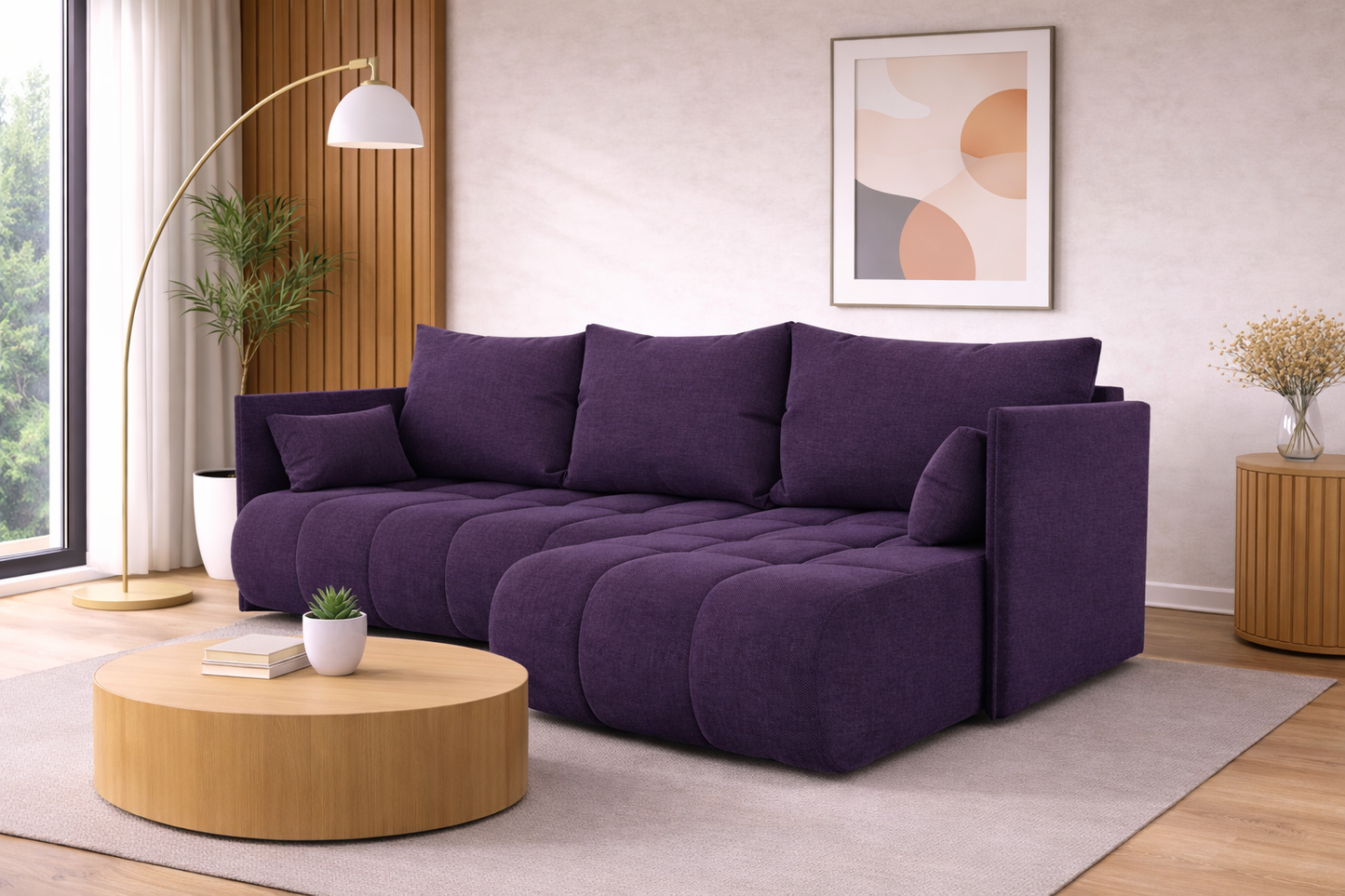 Corner Sofa Bed NESSA Dark Aubergine