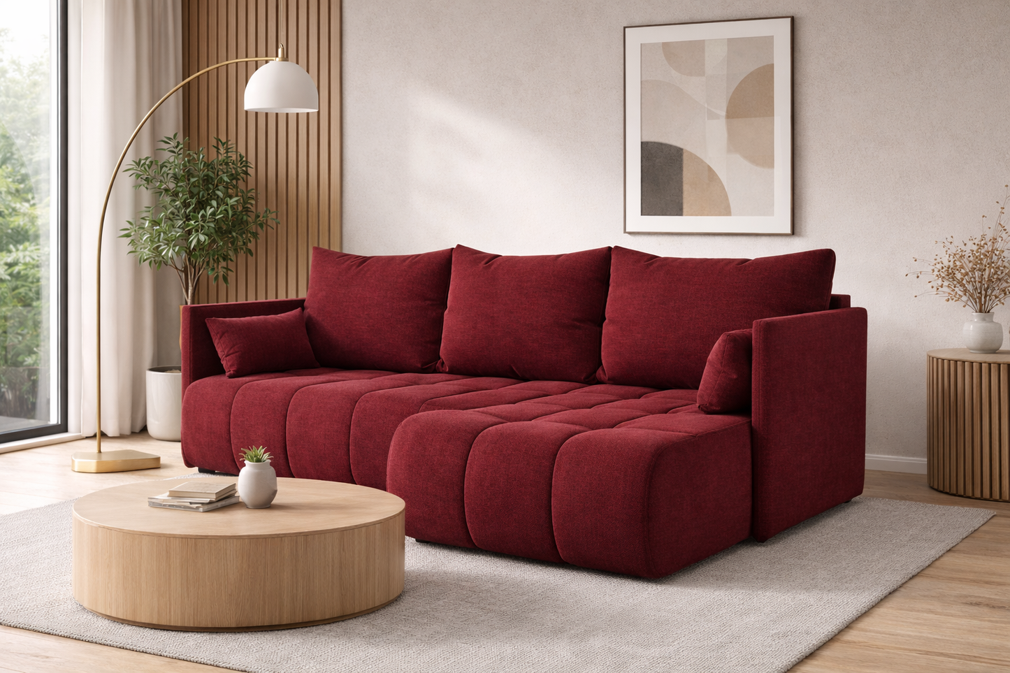 Corner Sofa Bed NESSA Ruby Red