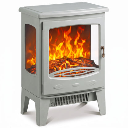 HOMCOM 900W/1800W Freestanding Electric Fireplace, Room Heater with Adjustable Artificial Flame, 3-Sided Tempered Glass, Grey