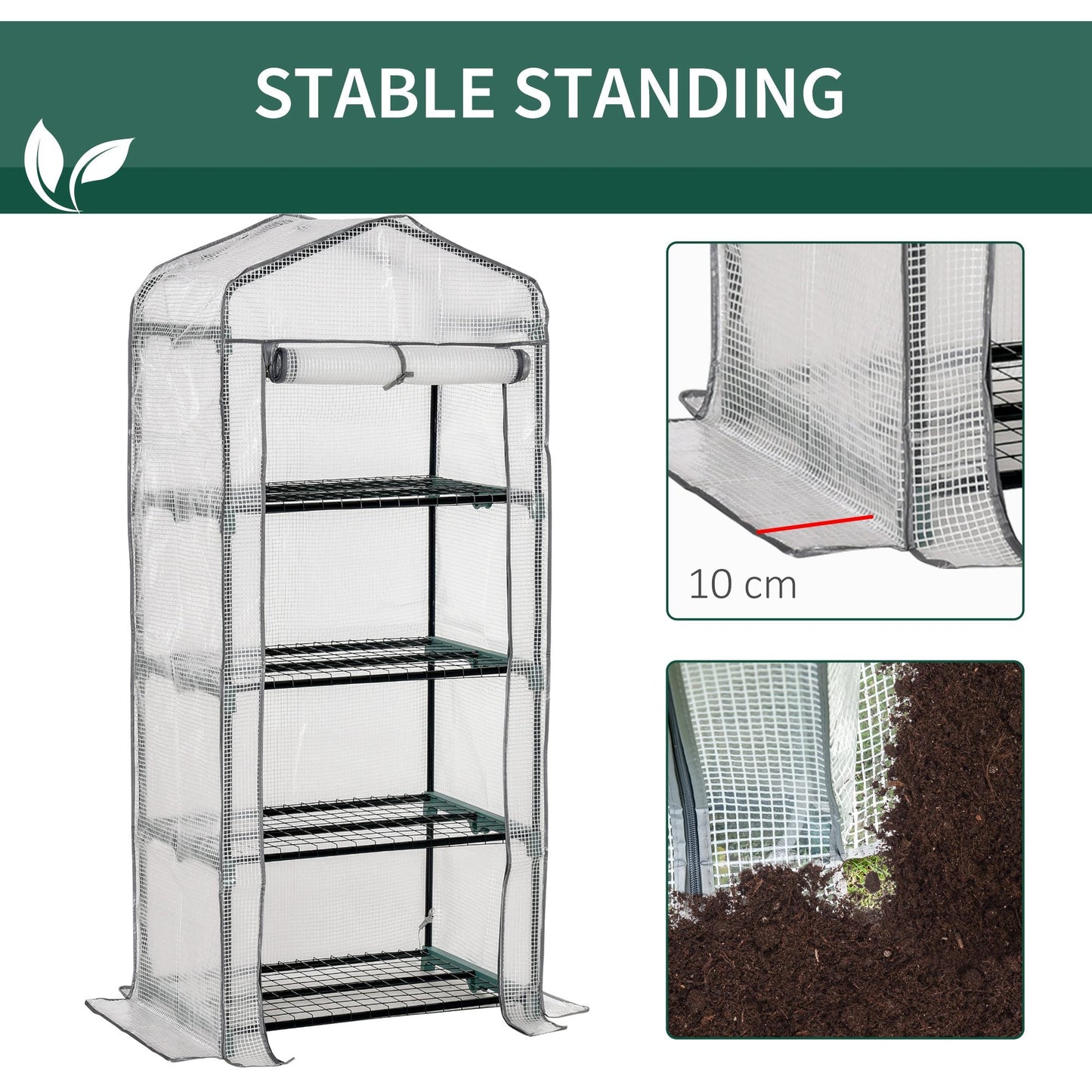 4 Tiers Mini Portable Greenhouse Plant Grow Shed Metal Frame PE Cover 160H x 70L x 50Wcm, White