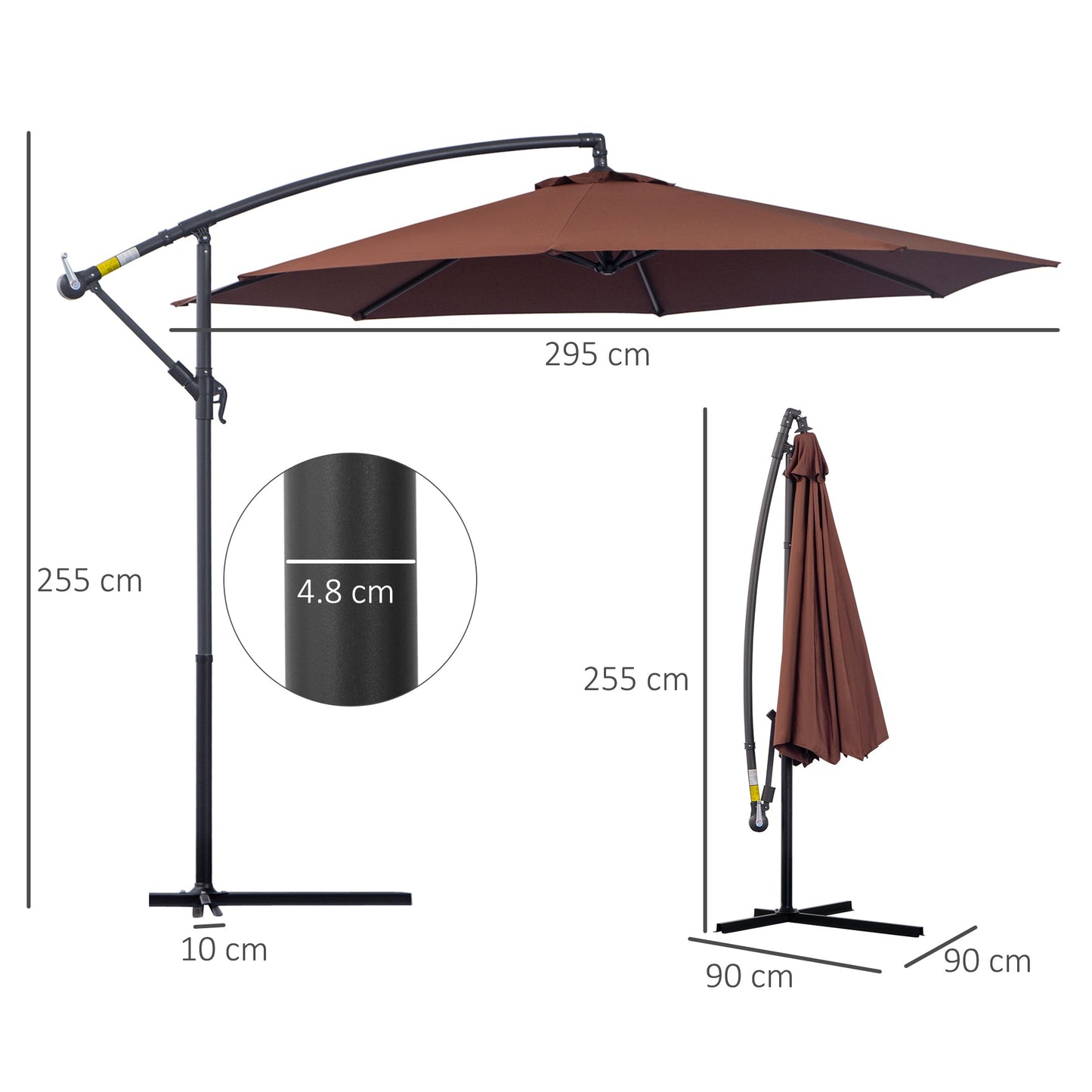 Outsunny 3m Parasol wiszący Parasol-kawowy