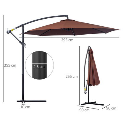 Outsunny 3m Parasol wiszący Parasol-kawowy