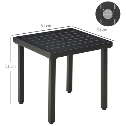 Outsunny Garden Side Table End Table Patio Coffee Table with Umbrella Hole, Steel Frame for Balcony, Black