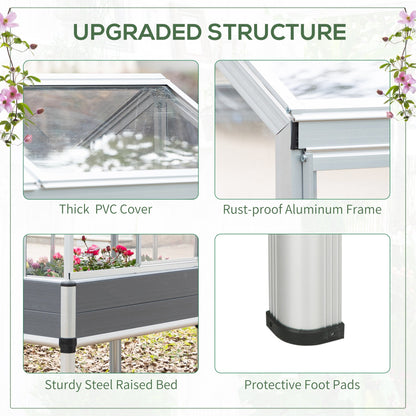 Outsunny Galvanised Steel Raised Beds for Garden with Greenhouse, Raised Planters with Cover and Openable Windows