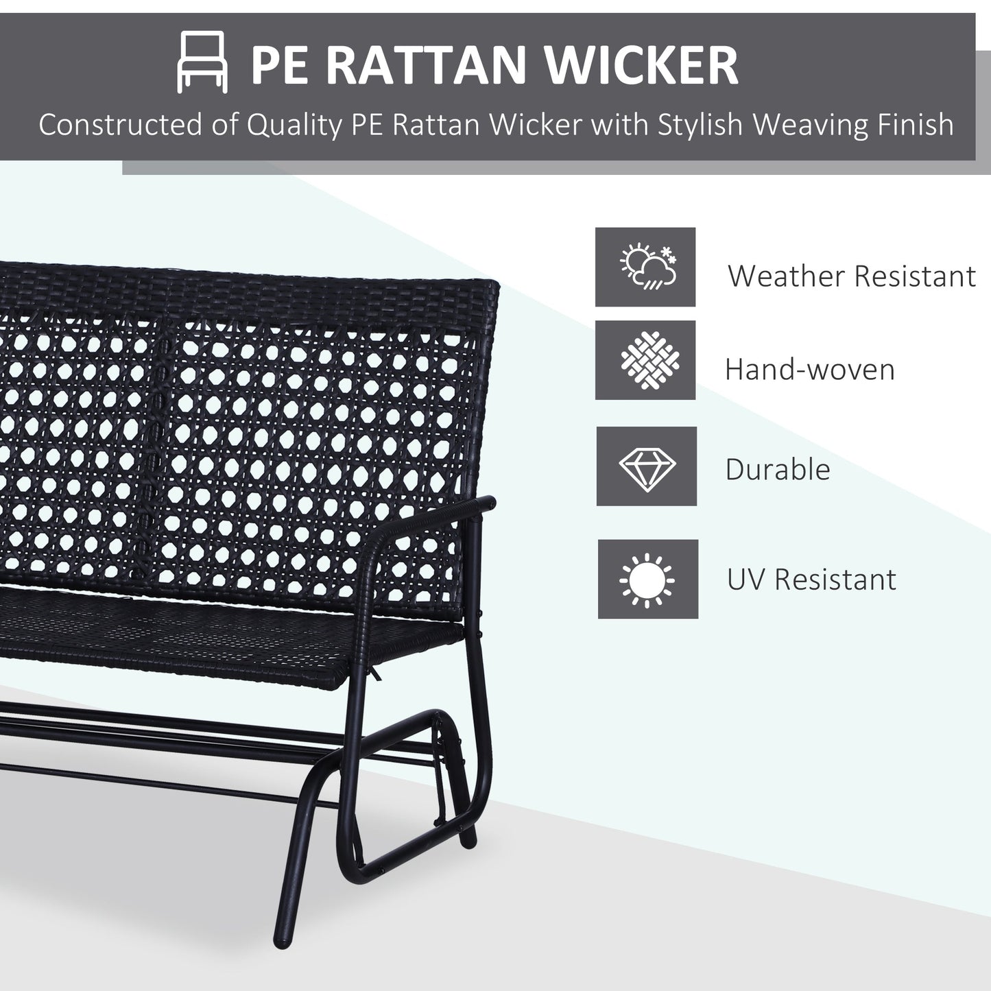 Outsunny 2 Seater Wicker Glider Bench Chair Rocking Chair Outdoor Patio Garden Armchair High Back