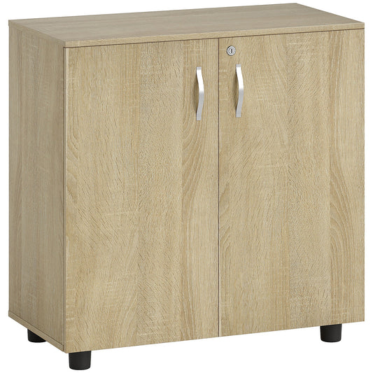 Vinsetto Two-Tier Locking Office Storage Cabinet - Oak