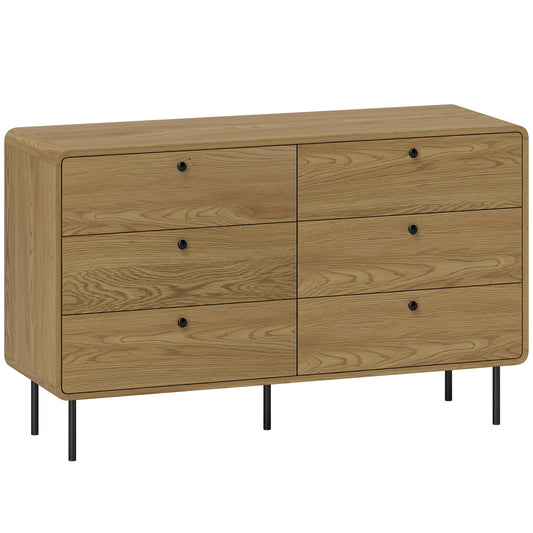 HOMCOM Chest of Drawers, 6 Drawer Dresser - Oak