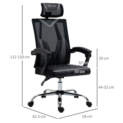 Vinsetto Office Chair Ergonomic Desk Chair with Rotate Headrest, Lumbar Support & Adjustable Height, 360¡ Swivel Computer Chair