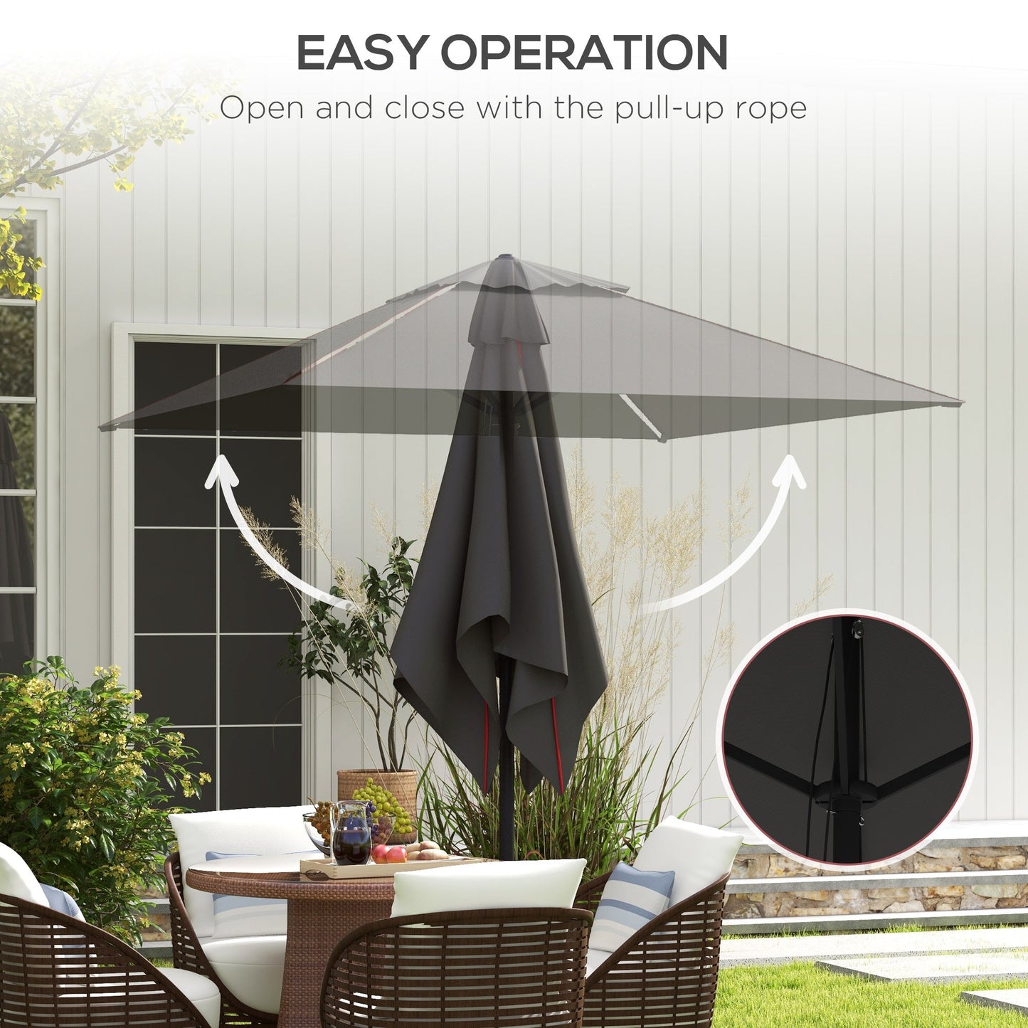 مظلة Outsunny Patio Parasol مع فتحة تهوية، مظلة طاولة سوق الحديقة، مظلة شمسية مع جانب الأنابيب، رمادي