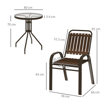 Outsunny 3-częściowy zestaw ogrodowy Bistro z krzesłami składanymi, stół ze szkła hartowanego, na zewnątrz, balkon, patio, ogród, ciemny brąz