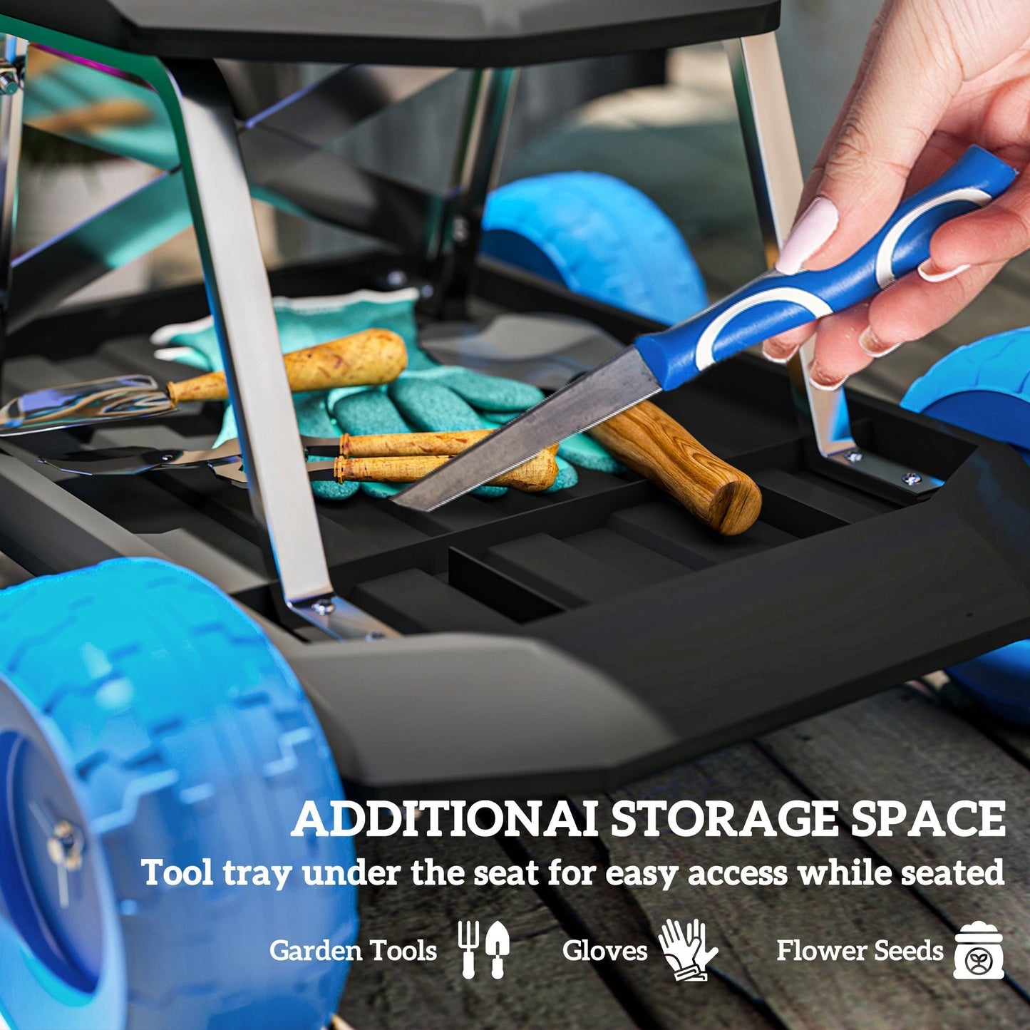 Outsunny Garden Storage Cart, with Top Seat - Blue