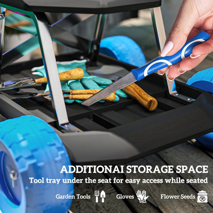 Outsunny Garden Storage Cart, with Top Seat - Blue