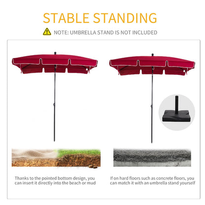 Outsunny Red Rectangular Garden Parasol Aluminium Sun Umbrella Patio Garden Tilt 2M x 1.25M