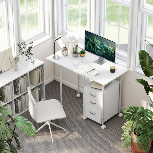 HOMCOM Foldable Office Deskwith 3 Drawers in White, image 2
