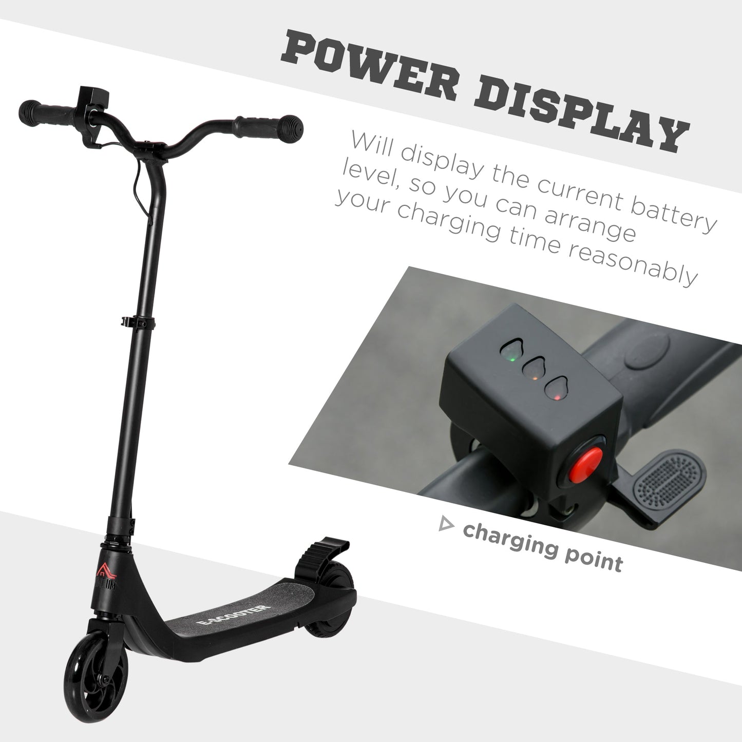 HOMCOM Electric Scooter, 120W Motor E-Scooter with Battery Display, Adjustable Height, Rear Brake for Ages 6+ Years - Black
