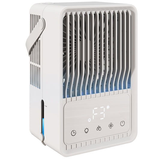 HOMCOM Portable Air Conditioner, 4-in-1 Mini Air Cooler with 3 Wind Speed, 2 Mist Mode, 7 Colour RGB Light, White