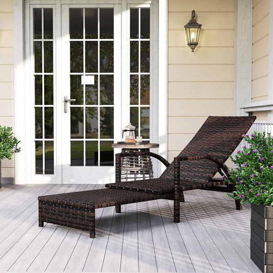 Leżanka Outsunny Reclining Rattan z rozkładanym podnóżkiem - brązowa