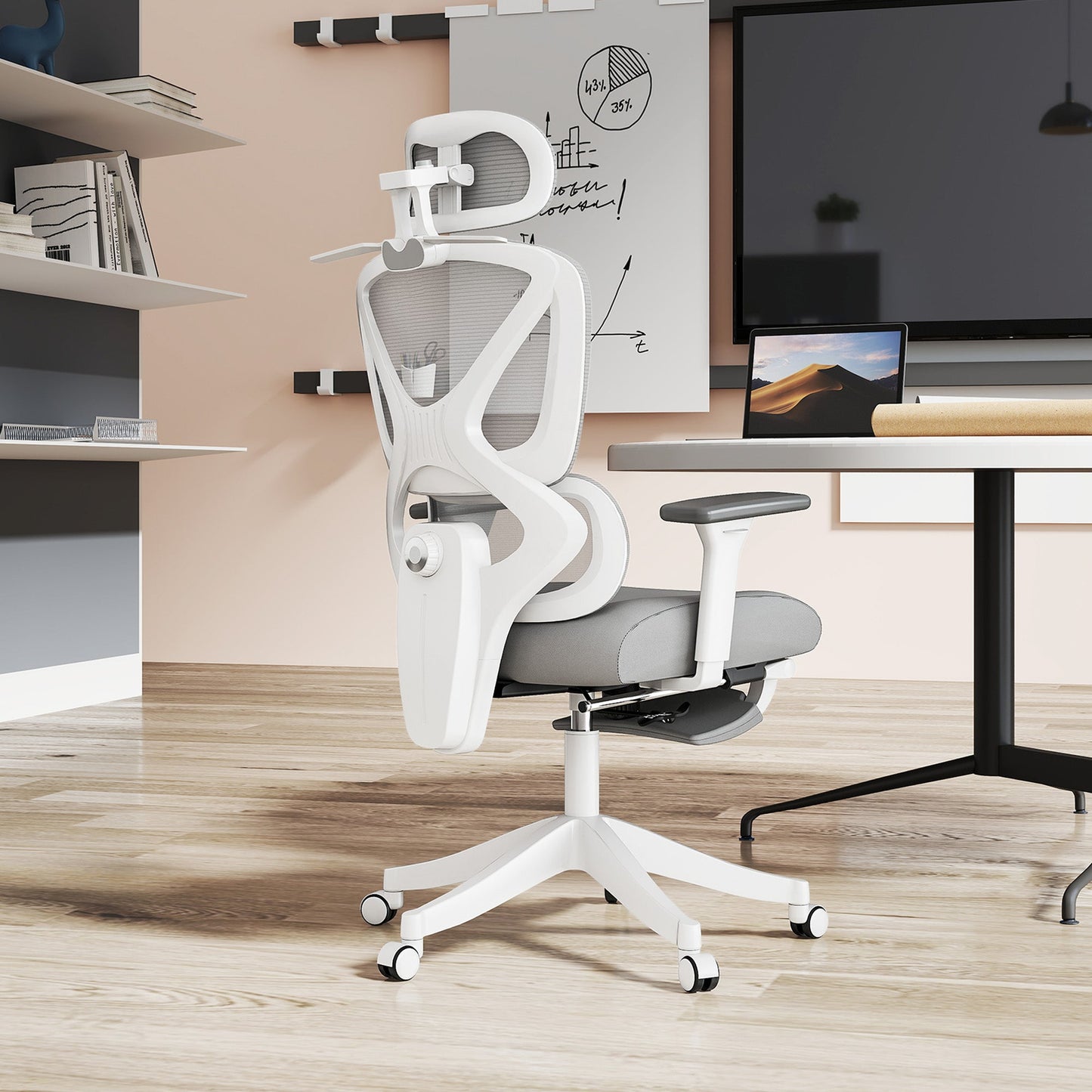 HOMCOM Ergonomiczny i regulowany fotel biurowy - szary