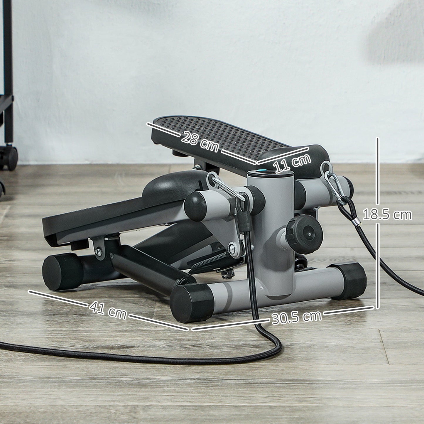 SPORTNOW Mini Stepper, Compact Step Machine Exerciser for Home Workouts, with Resistance Bands, LCD Monitor, Non-Slip Pedals