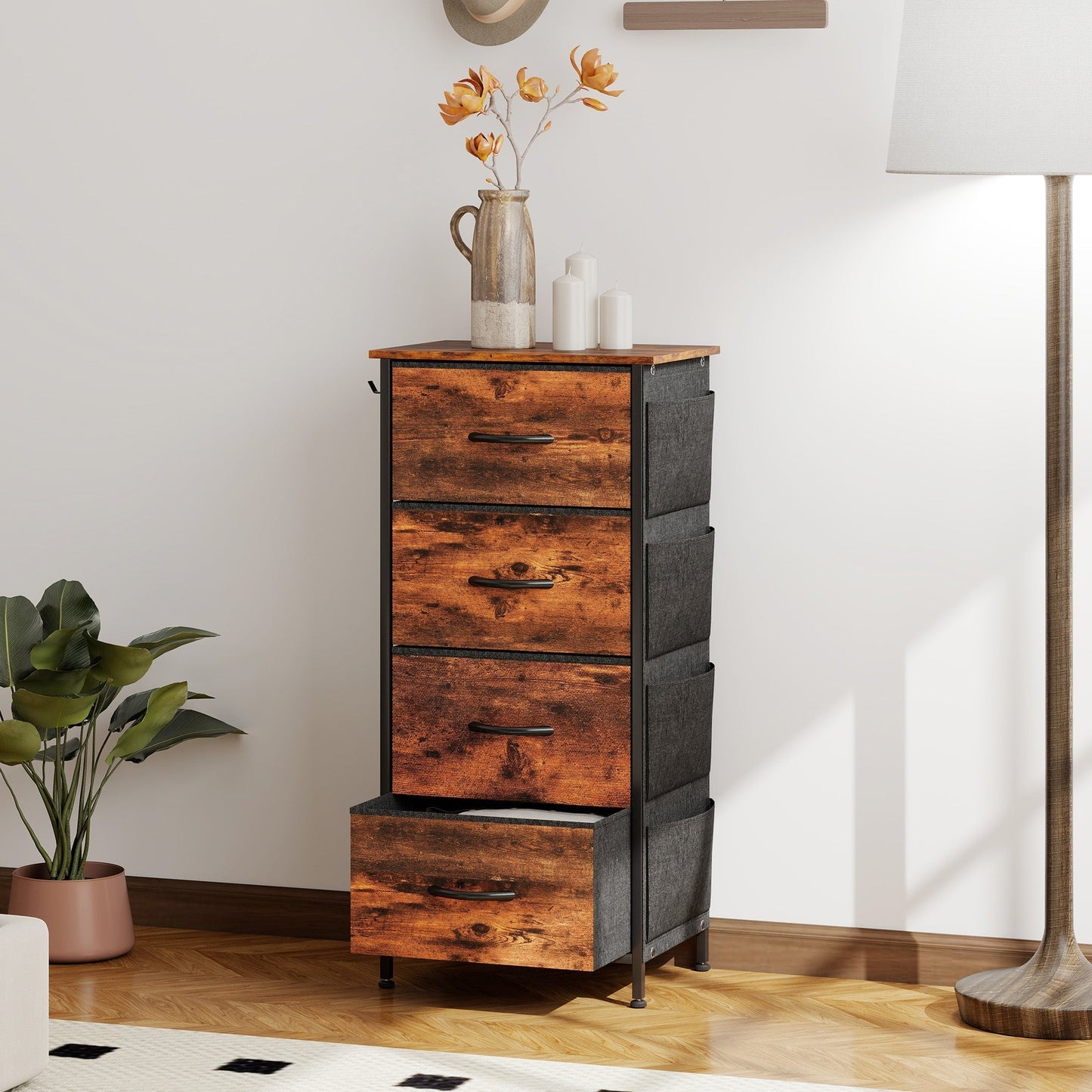 HOMCOM Chest of Four Fabric Drawers - Rustic Brown