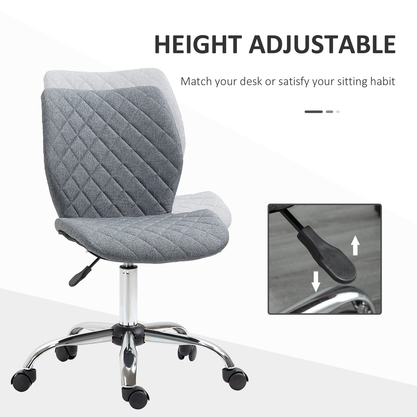 Vinsetto Mid Back Swivel Chair w/360° Swivel Height, thick sponge padded, Adjustable Home Office Linen Fabric Grey