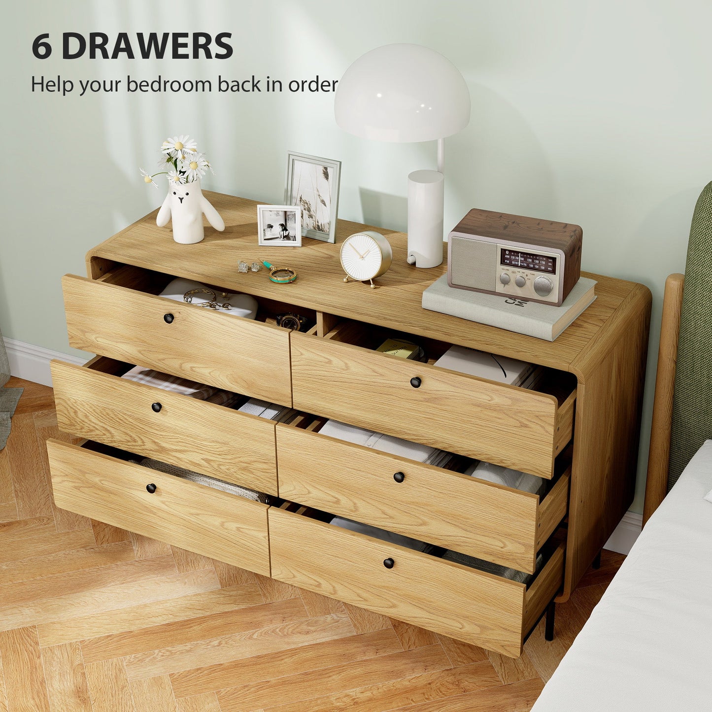 HOMCOM Chest of Drawers, 6 Drawer Dresser - Oak