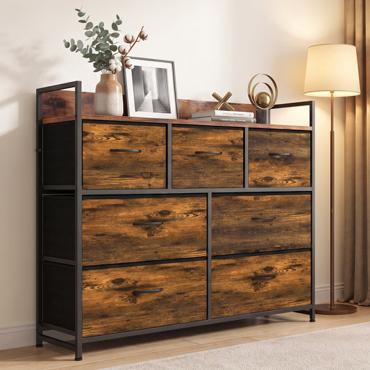 HOMCOM Chest of Drawers with 7 Drawers in Rustic Brown, image 2
