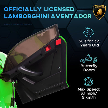 Lamborghini Licensed 12V Kids Electric Car w/ Butterfly Doors, Easy Transport Remote, Music, Horn, Suspension - Green